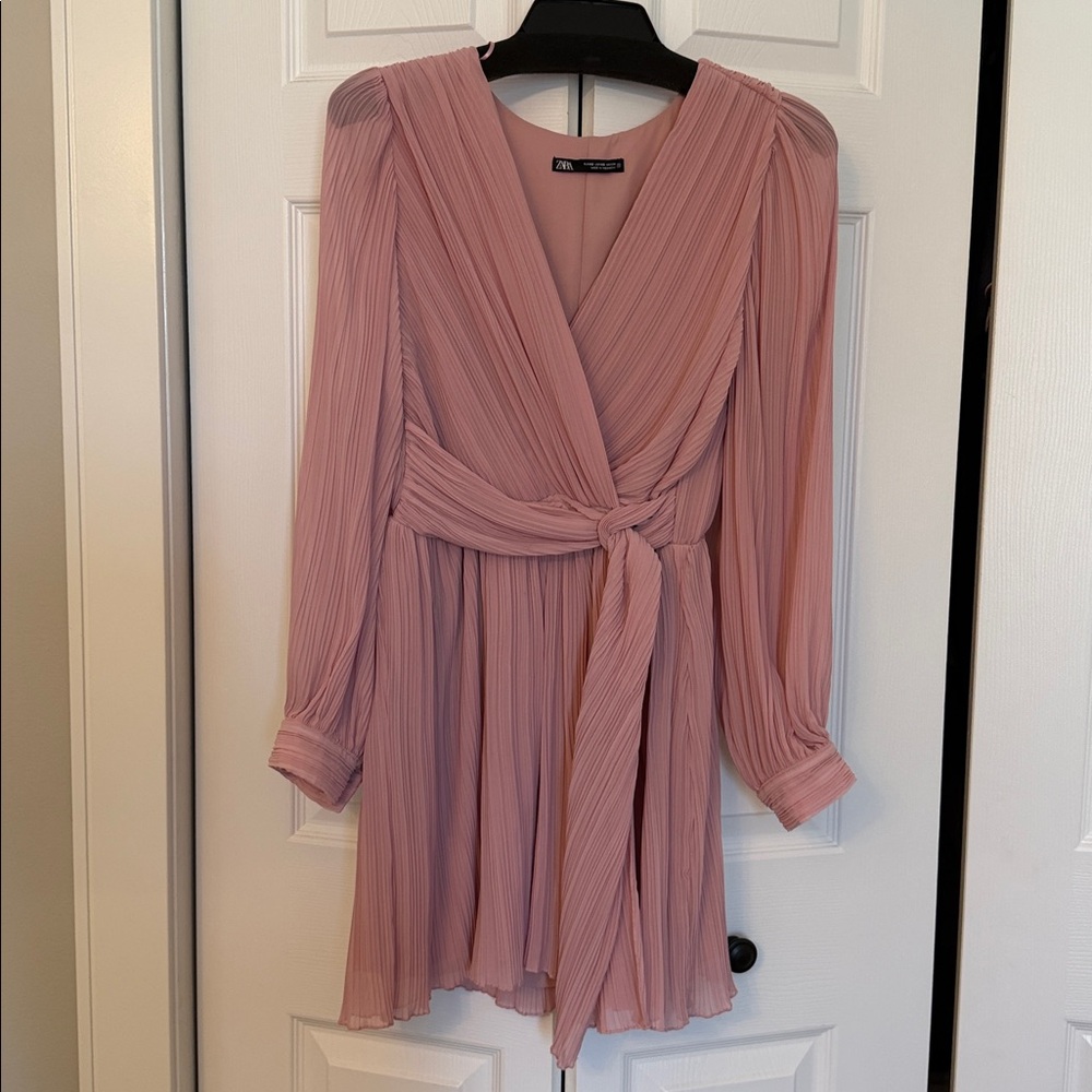 Zara Blush Pink Pleated Wrap Dress